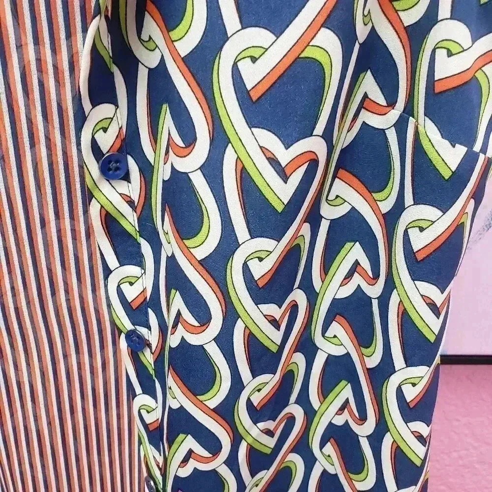 CAbi Style 5370 Armour Blue Geometric Heart Shirtdress - Picture 3 of 6